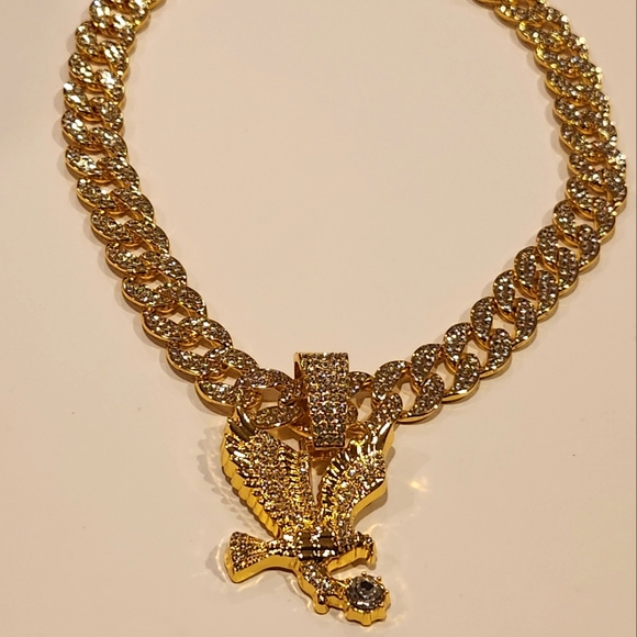Gold color Hip Hop Eagle Pendant Cuban Chain Necklace, Suitable For Both Men's - Picture 4 of 10